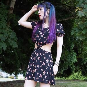 For Love & Lemons black cherry print mini dress cut-out waist size S mini dress